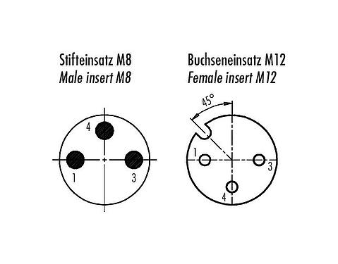 联系安排 (外掛程式側) M12/M8 适配器, 极数: 3, 非屏蔽, 插拔式, IP67