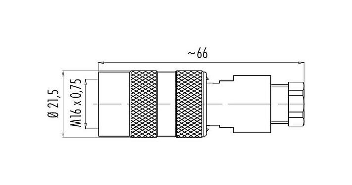 Scale drawing M16 Female cable connector, Contacts: 5 (05-a), 6.0-8.0 mm, unshielded, solder, IP67