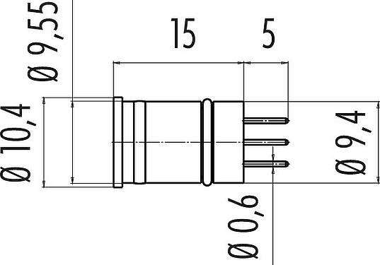 比例图 M12 集成插头, 极数: 4, 非屏蔽, THT, IP67