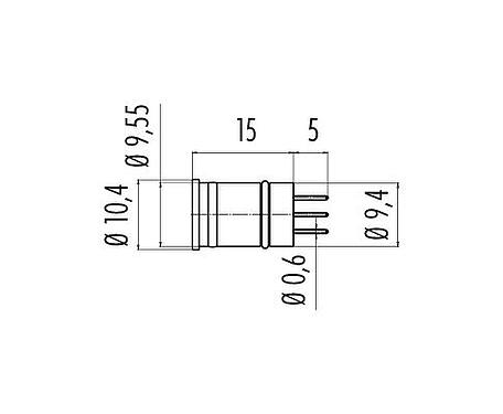 Scale drawing M12 Male receptacle, Contacts: 4, unshielded, THT, IP67