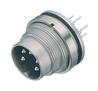 Illustration M16 Male panel mount connector, Contacts: 8 (08-a), unshielded, THT, IP68, UL 2238, AISG compliant, M18x0,75, Rear mounting