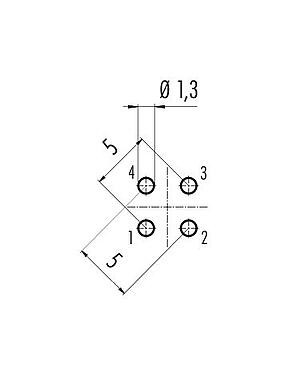 导体结构 86 1031 1100 00004 - M12 针头法兰座, 极数: 4, 非屏蔽, THT, IP68, UL, M12x1.0, 板前固定