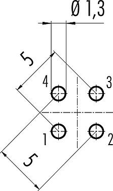 导体结构 M12 针头法兰座, 极数: 4, 非屏蔽, THT, IP68, UL 2238, M16x1.5, 板前安装