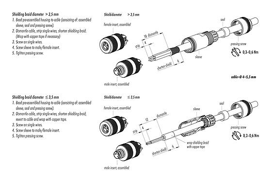 Assembly instructions 99 3360 100 03 - M8 Female cable connector, Contacts: 3, 4.0-5.5 mm, shieldable, screw clamp, IP67, UL