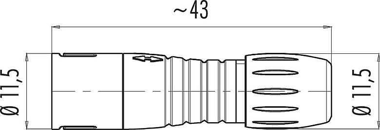 比例图 Snap-in 快插 直头针头电缆连接器, 极数: 8, 3.5-5.0mm, 非屏蔽, 焊接, IP67, UL 2238