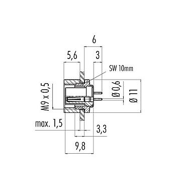 Scale drawing 09 0078 20 03 - M9 Female panel mount connector, Contacts: 3, unshielded, THT, IP40