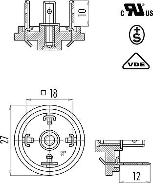 比例图 设备插头, 极数: 2+PE, 非屏蔽, 焊接, IP40 不带密封圈, UL, ESTI+, VDE
