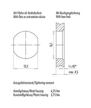 安装说明 09 5286 00 08 - M12 用于穿控制柜, 极数: 8, 屏蔽, 插拔式, IP67, UL