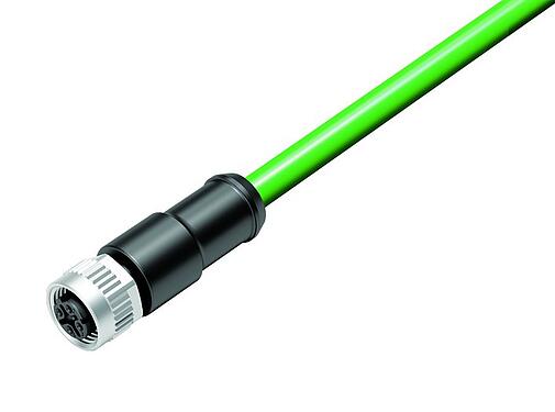 Illustration (may vary) M12 Female cable connector, Contacts: 4, shielded, moulded on the cable, IP67, UL 2238, Profinet/Ethernet CAT5e, PUR, green, 4 x AWG 22, 5 m