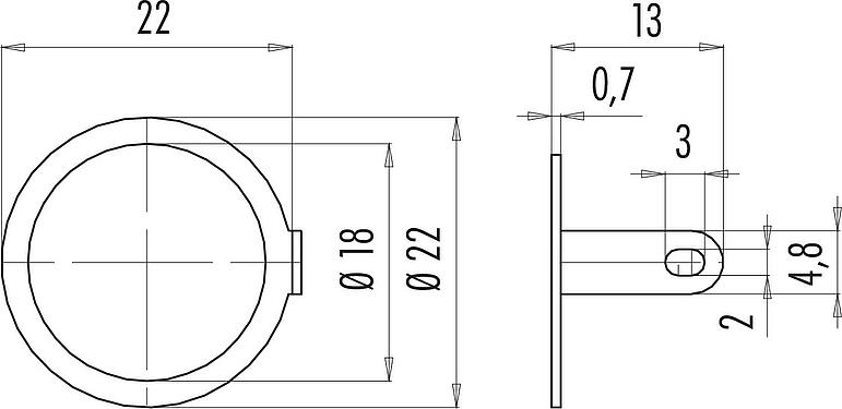 Scale drawing M16 Solder eye ring, IP67