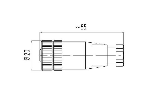 Scale drawing 99 2530 14 03 - M12 Female cable connector, Contacts: 2+PE, 4.0-6.0 mm, unshielded, screw clamp, IP67