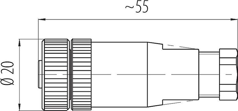 比例图 M12 直头孔头电缆连接器, 极数: 2+PE, 6.0-8.0mm, 非屏蔽, 螺钉接线, IP67, UL