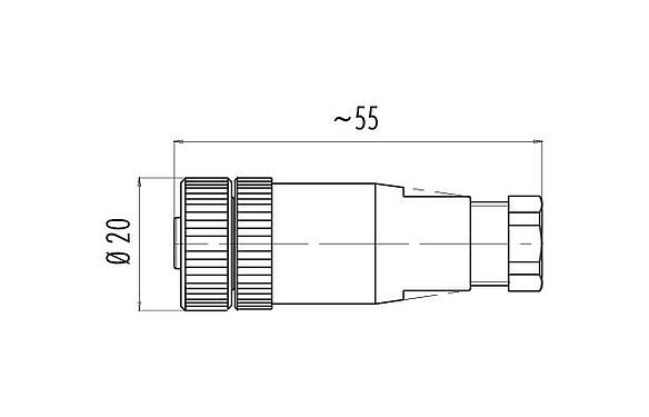 Rysunek z wymiarami 99 2430 14 03 - 1/2 UNF Zeńskie złącze kablowe proste, Kontaktów: 2+PE, 4,0-6,0 mm, nieekranowany, zacisk śrubowy, IP67, UL