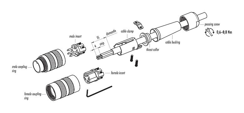 Assembly instructions M16 Male cable connector, Contacts: 4 (04-a), 6.0-8.0 mm, shieldable, screw clamp, IP40