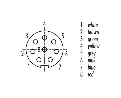 Contact arrangement (Plug-in side) M9 Female cable connector, Contacts: 8, unshielded, moulded on the cable, IP67, PUR, black, 8 x 0.14 mm², 5 m