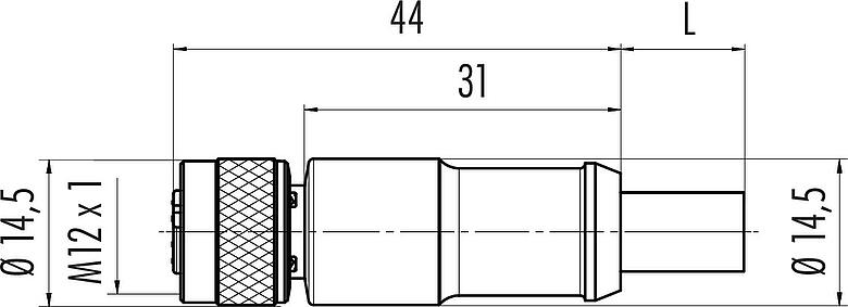 Scale drawing M12 Female cable connector, Contacts: 4, shielded, moulded on the cable, IP67, UL 2238, Profinet/Ethernet CAT5e, PUR, green, 4 x AWG 22, 2 m