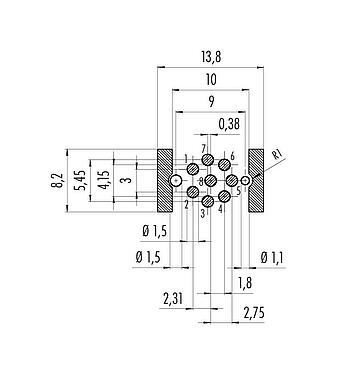 导体结构 M12 针头法兰座, 极数: 8, 可接屏蔽, SMT, IP67, M12x1.0, 板前安装