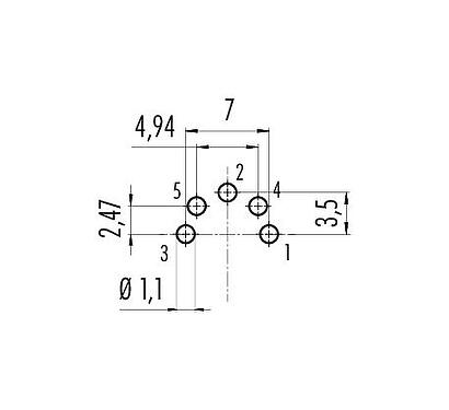 导体结构 M16 针头法兰座, 极数: 5 (05-b), 非屏蔽, THT, IP67, UL 2238, M18x0,75, 後壁安裝