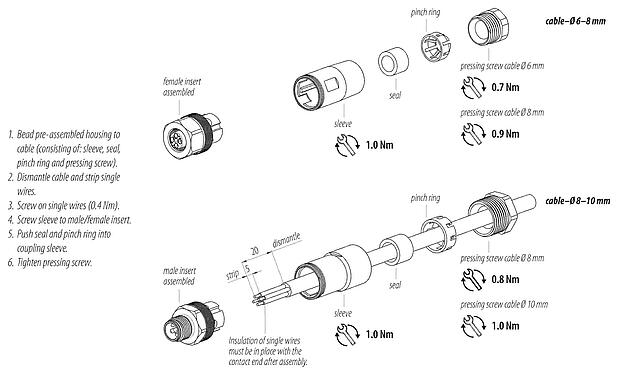 Assembly instructions 99 0630 80 04 - M12 Female cable connector, Contacts: 4, 8.0-10.0 mm, unshielded, screw clamp, IP67, stainless steel