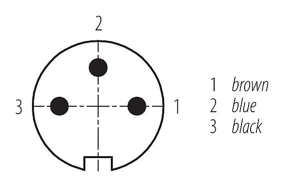 Contact arrangement (Plug-in side) 77 6427 0000 50003-0200 - M16 Male angled connector, Contacts: 3, unshielded, moulded on the cable, IP68, PUR, black, 3 x 0.34 mm², 2 m