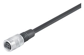 M9 Female cable connector, Contacts: 3, unshielded, moulded on the cable, IP67, PUR, black, 3 x 0.25 mm², 5 m