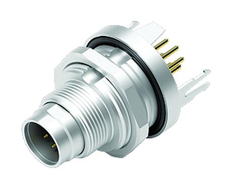 插图 M9 针头法兰座, 极数: 7, 可接屏蔽, THT, IP67, M12x0.5, 後壁安裝, 模压成型