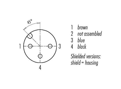 Contact arrangement (Plug-in side) 77 3530 0000 50703-0500 - M12 Female cable connector, Contacts: 3, shielded, moulded on the cable, IP67, UL, PUR, black, 3 x 0.34 mm², 5 m