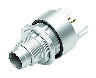 M9 Male panel mount connector, Contacts: 2, shieldable, THT, IP67, M12x0.5, Rear mounting, potted