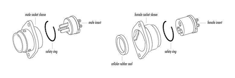 Component part drawing Bayonet Male panel mount connector, Contacts: 12, unshielded, solder, IP40, Front mounting