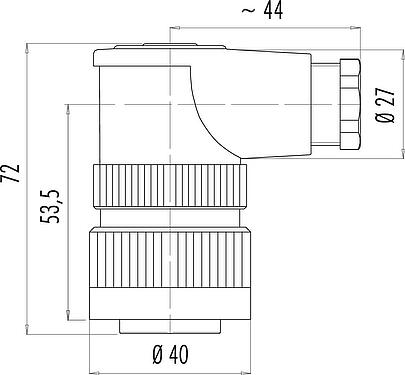比例图 RD30 弯角孔头电缆连接器, 极数: 12+PE, 12.0-14.0mm, 非屏蔽, 焊接, IP65