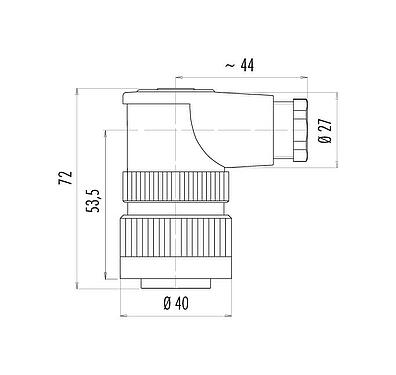 Scale drawing RD30 Female angled connector, Contacts: 12+PE, 10.0-12.0 mm, unshielded, solder, IP65