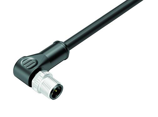 Illustration (may vary) M12 Male angled connector, Contacts: 3, shielded, moulded on the cable, IP67, UL 2238, PUR, black, 3 x 0.34 mm², 2 m