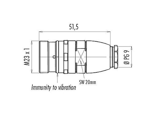 比例图 M23 对插插座, 极数: 12, 6.0-10.0mm, 非屏蔽, 焊接, IP67