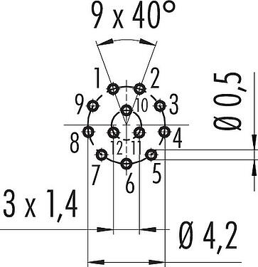 导体结构 M8 孔头法兰座, 极数: 12, 非屏蔽, THT, IP67/IP69K, UL 2238, M10x0.75, 後壁安裝, 可从板前拧紧, 模压成型