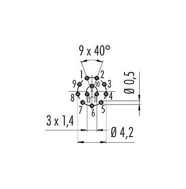 Conductor layout 86 6518 1100 00012 - M8 Female panel mount connector, Contacts: 12, unshielded, THT, IP67, UL, screwable from the front