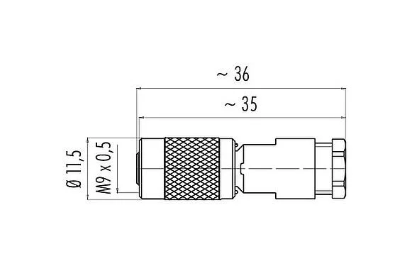 比例图 M9 直头孔头电缆连接器, 极数: 2, 3.5-5.0mm, 非屏蔽, 焊接, IP67