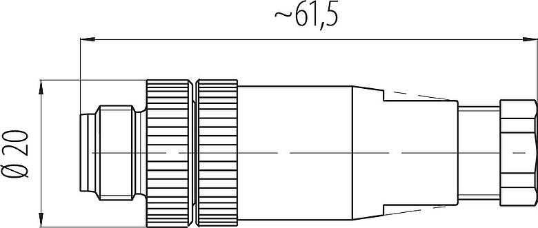 比例图 M12 直头针头电缆连接器, 极数: 2+PE, 6.0-8.0mm, 非屏蔽, 螺钉接线, IP67, UL