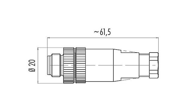 Scale drawing 99 2429 12 03 - 1/2 UNF Male cable connector, Contacts: 2+PE, 6.0-8.0 mm, unshielded, screw clamp, IP67, UL