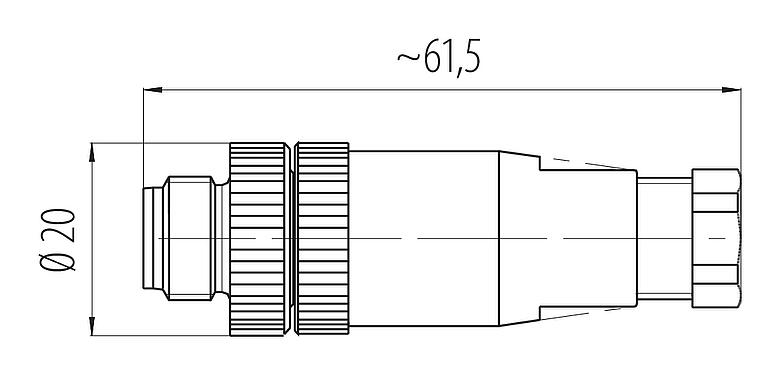 比例图 M12 直头针头电缆连接器, 极数: 2+PE, 6.0-8.0mm, 非屏蔽, 螺钉接线, IP67, UL