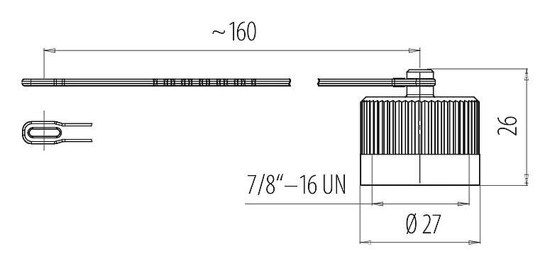 Scale drawing 7/8" Protecting cap, IP67, with retaining strap