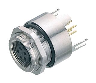 M9 Female panel mount connector, Contacts: 8, shieldable, THT, IP67, M12x0.5, Rear mounting, potted