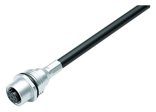 插图 M12 孔头法兰座, 极数: 8, 6.0mm, 屏蔽, 法兰座带电缆, IP68, M16x1.5, PUR, 8x0.25mm², 板前安装, 0.5m