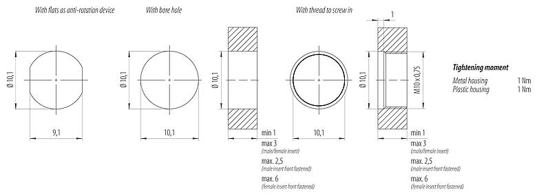 安装说明 M8 孔头法兰座, 极数: 4, 非屏蔽, 带导线, IP67, M8x1.0, 後壁安裝