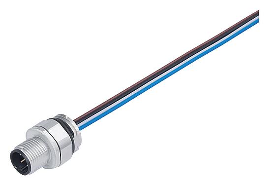 插图 M12 针头法兰座, 极数: 12, 非屏蔽, 带导线, IP68, UL 2238, PG 9, 板前安装, 可定位的编码排列, 模压成型