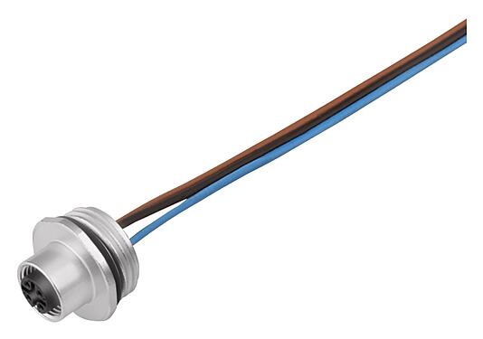 插图 M12 孔头法兰座, 极数: 4, 非屏蔽, 带导线, IP67, UL 2238, M20x1.5, 板前安装, 模压成型