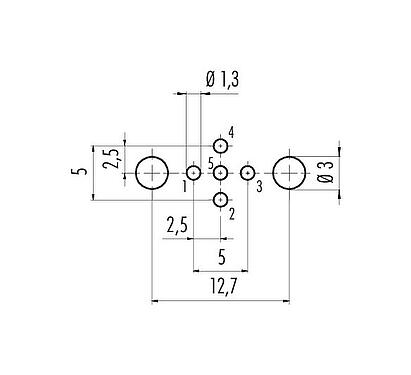 Conductor layout M12 Male panel mount connector, Contacts: 5, shieldable, THT, IP68, UL 2238, PG 9, Rear mounting, potted