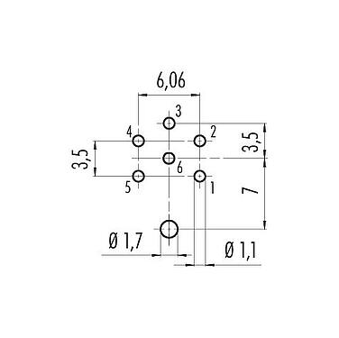 导体结构 M16 针头法兰座, 极数: 6 (06-a), 可接屏蔽, THT, IP67, UL 2238, M18x0,75, 後壁安裝