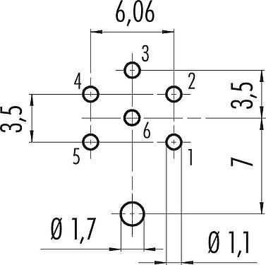 导体结构 M16 针头法兰座, 极数: 6 (06-a), 可接屏蔽, THT, IP67, UL 2238, M18x0,75, 後壁安裝