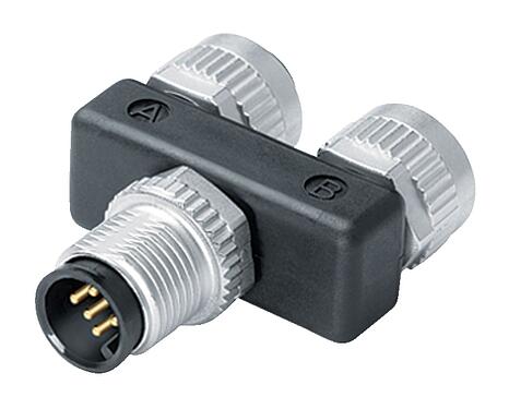 Illustration M12 Twin distributors, Y-distributor, male connector - 2 female connector, Contacts: 5, unshielded, pluggable, IP68, UL 2238