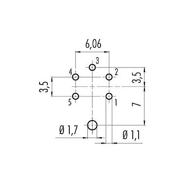 导体结构 09 0115 290 05 - M16 针头法兰座, 极数: 5 (05-a), 可接屏蔽, THT, IP67, UL, 板前固定
